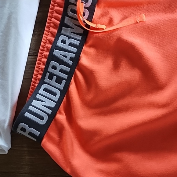 Under Armour Women's Vibrant Orange Athletic Shorts W White Tek Gear Nylon Top - Picture 3 of 6